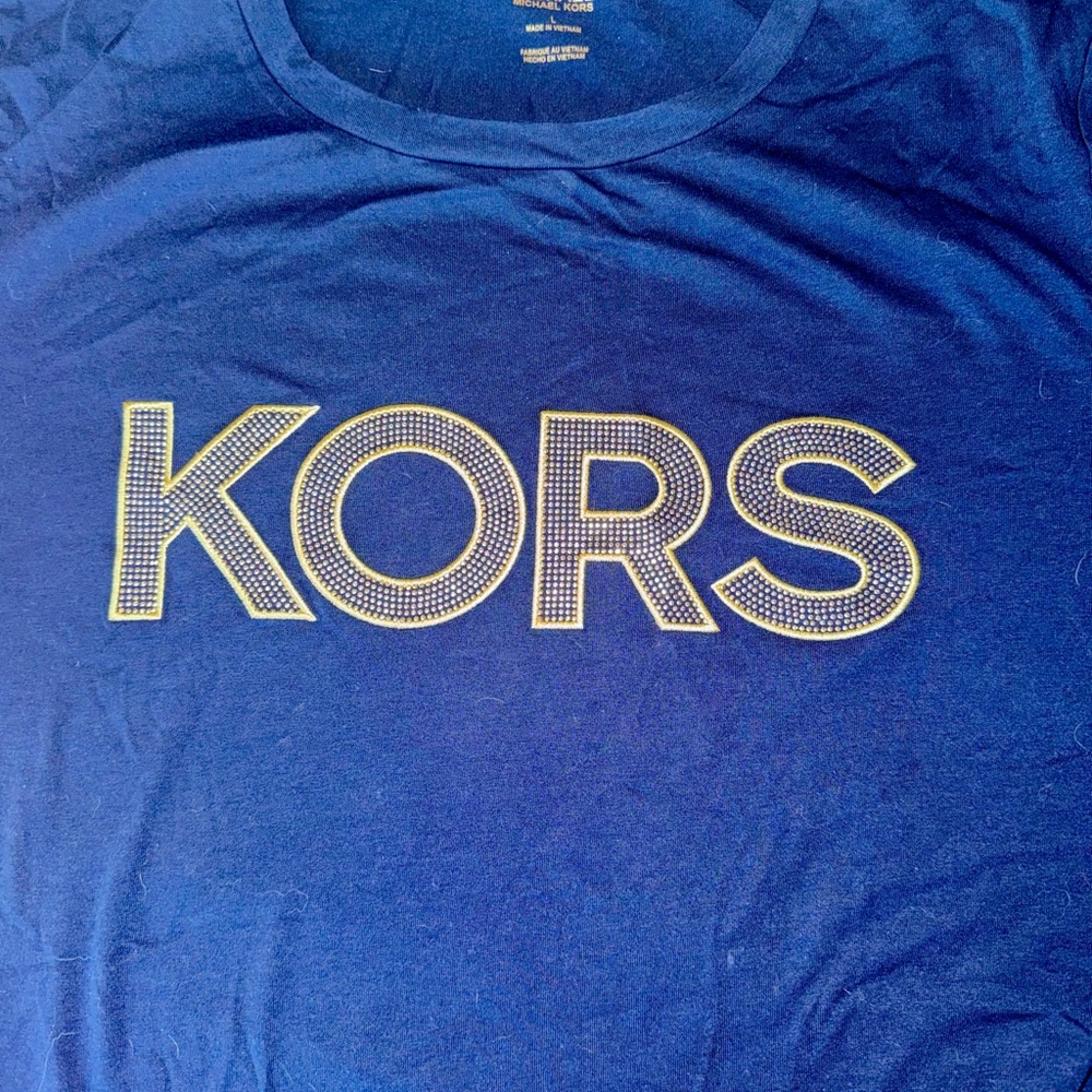 Michael Kors Kids Navy Tee with Gold-Outlined 'KORS' Rhinestone Logo